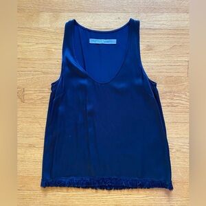 Raquel Allegra Navy Fringe-Trim Sleeveless Top